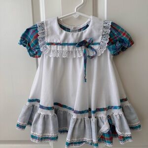 Winnie the Pooh Vintage Plaid and White Lace Baby Dress 26-31 lbs. Easter Spring